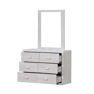 Tisley 6-Drawer Dresser with Mirror - Light Oak/White Faux Marble - With 2-Year Warranty